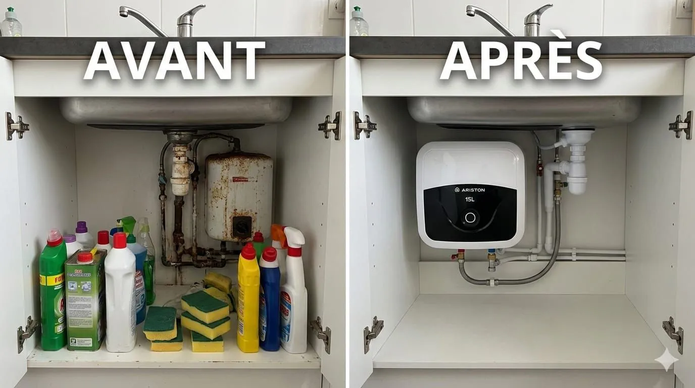 Avant/après remplacement de boiler sous évier par ITR Services