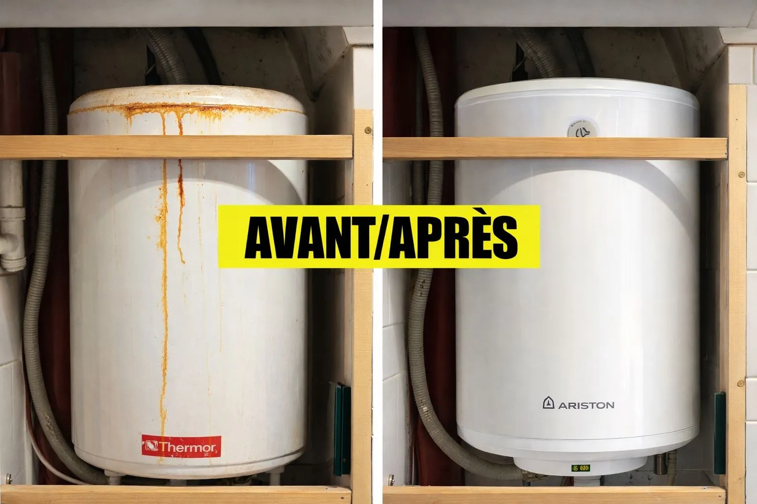 Avant/après remplacement de boiler par ITR Services à Charleroi